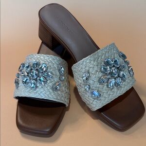 AEROSOLES Crystal Embellished Woven Slide Mules - Cream